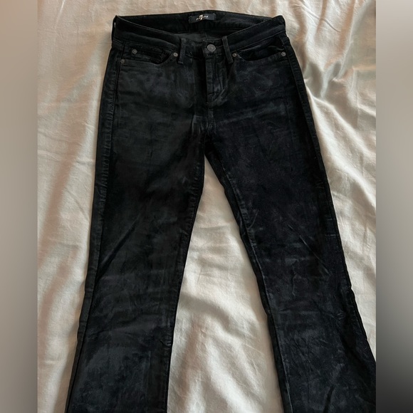 Designer 7 For all man kind black velvet low rise flared wide leg jean pants - Picture 2 of 5